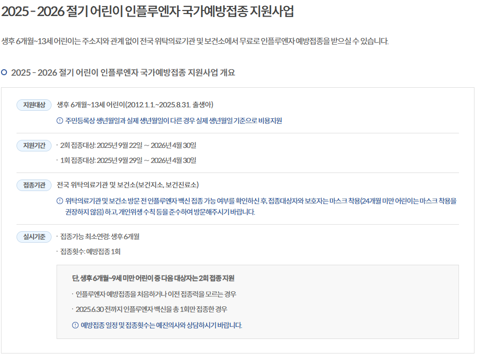 어린이 인플루엔자 정보 안내